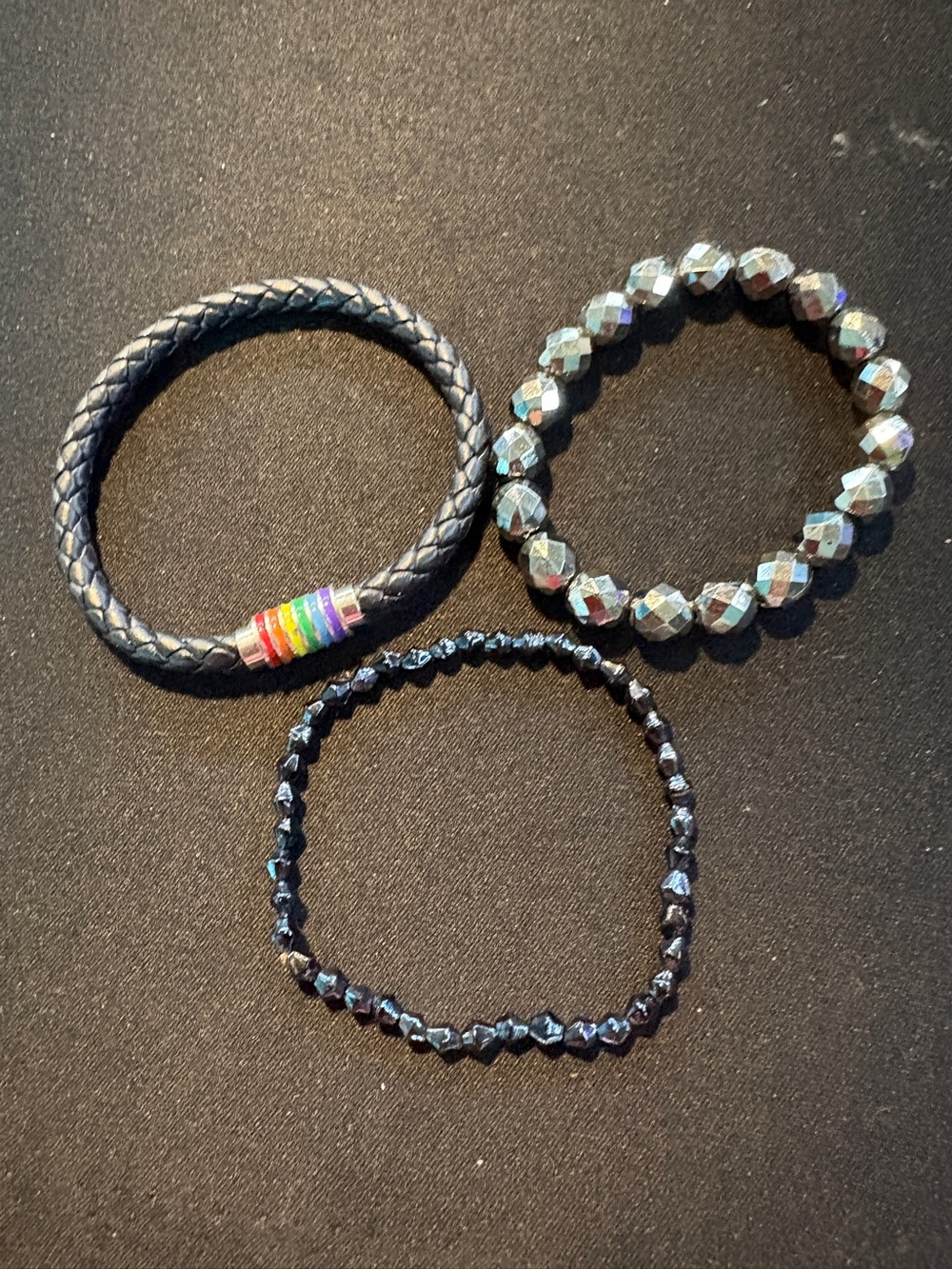 Black Beaded Bracelet Set with Rainbow Accent - Brand Unknown